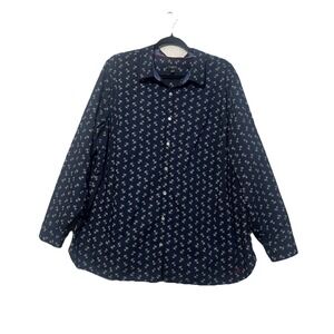 Talbots Women's Button Up Long Roll Tab Sleeve‎ Collard Blue Shirt Size 22W